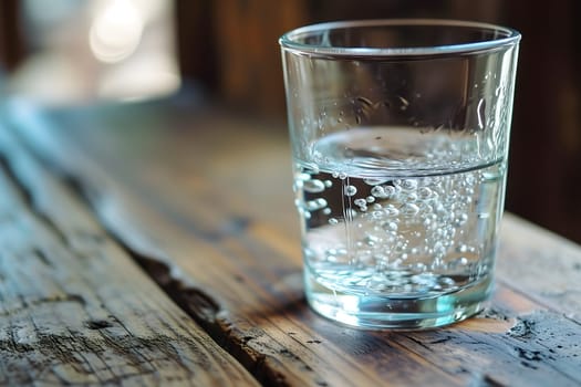 Glass of clean drinking water with selective sharp focus. Neural network generated in January 2024. Not based on any actual scene or pattern.
