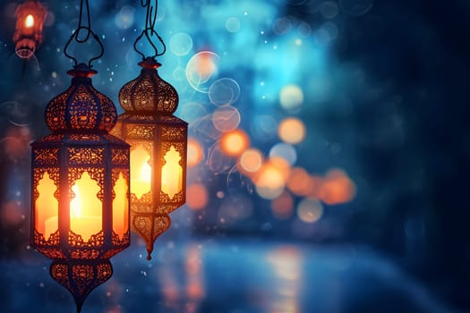 Fanous Ramadan lanterns at night. Neural network generated in January 2024. Not based on any actual scene or pattern.