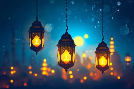 Fanous Ramadan lanterns at night. Neural network generated in January 2024. Not based on any actual scene or pattern.