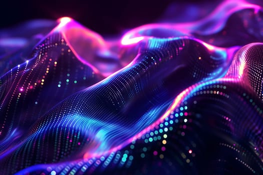 Colorful dark holo glass waves background and wallpaper. Neural network generated in January 2024. Not based on any actual scene or pattern.