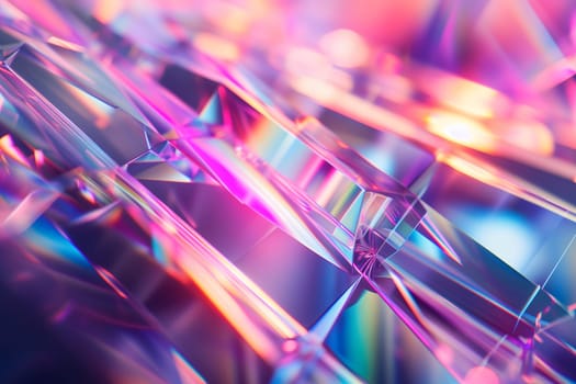 Abstract background of glass crystals with bright pastel colorful light. Neural network generated in January 2024. Not based on any actual scene or pattern.