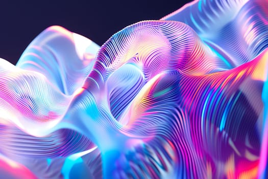 Colorful bright dreamy neon glass waves background and wallpaper. Neural network generated in January 2024. Not based on any actual scene or pattern.