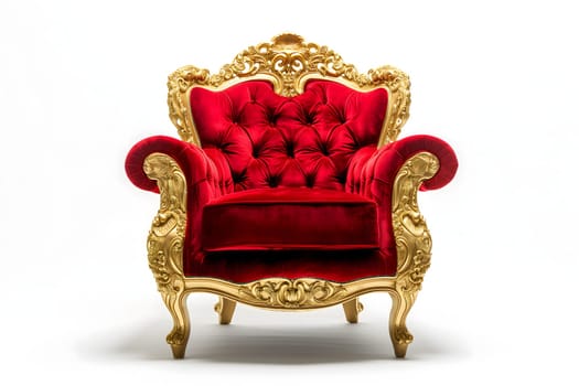 Red velvet capitonner technique armchair on white background. Digitally generated image. Not based on any actual person, scene or pattern.