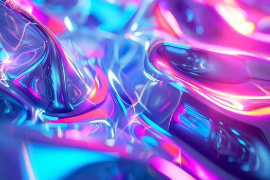 Colorful bright dreamy neon glass waves background and wallpaper. Neural network generated in January 2024. Not based on any actual scene or pattern.