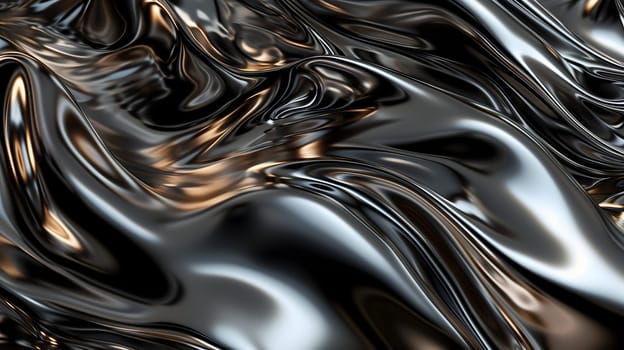 Black glassy waves background and wallpaper. Neural network generated in January 2024. Not based on any actual scene or pattern.