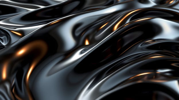 shiny black glassy waves background and wallpaper. Neural network generated in January 2024. Not based on any actual scene or pattern.