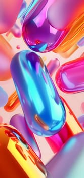 Abstract colorful glassy round objects on gradient background. Neural network generated in January 2024. Not based on any actual scene or pattern.