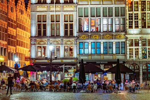 ANTWERP, BELGIUM - AUG 21, 2022: Restaurants in the old town of Antwerp, in the Flemish Region of Belgium, in the night