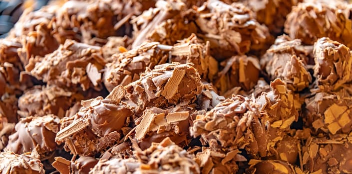 Traditional chocolate products sold in a Belgian confectionery shop in Bruges