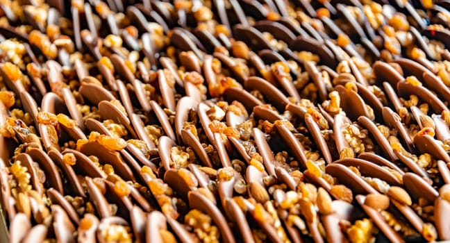 Traditional chocolate products sold in a Belgian confectionery shop in Bruges