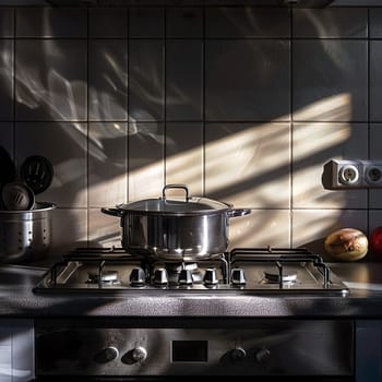 A silver cooking pot on a stove generated by artificial intelligence