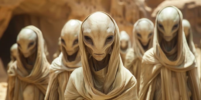 Group of alien, science fiction of extraterrestrial invasion, visit of the greys, conspiracy of paranormal civilization