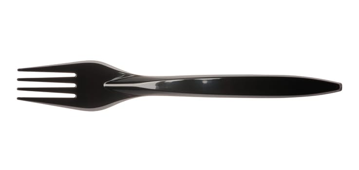Plastic black fork on isolated background, top view