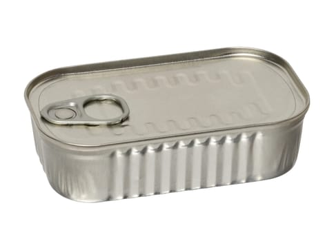 Metal rectangular tin can for fish and other products on an isolated background