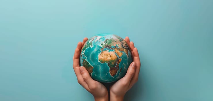 Hand holding planet earth, protect nature, sustainable lifestyle, ecology and environment, global warming and climate change