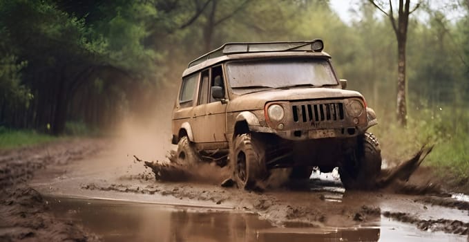 Car drives in the heavy mud