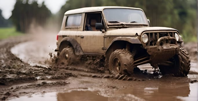 Car drives in the heavy mud