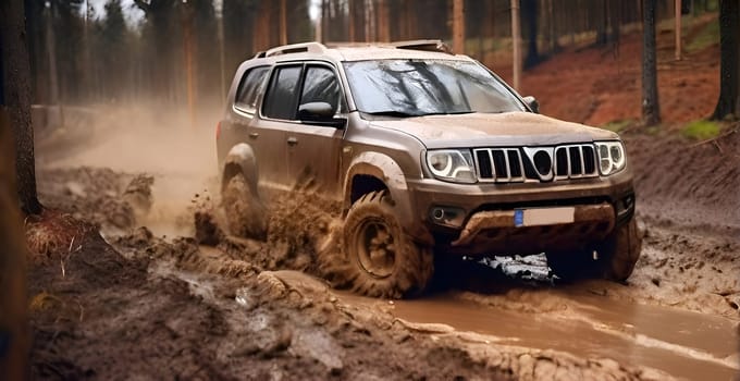 Car drives in the heavy mud