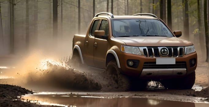 Car drives in the heavy mud
