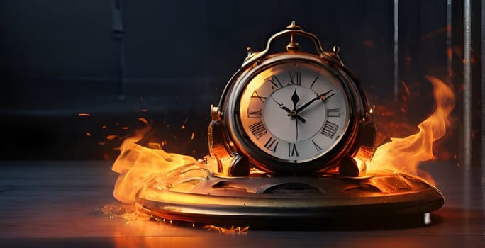 Burning clock on fire, No time concept