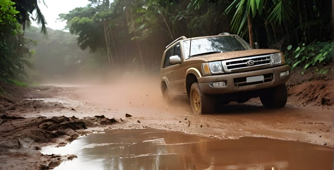 Car drives in the heavy mud