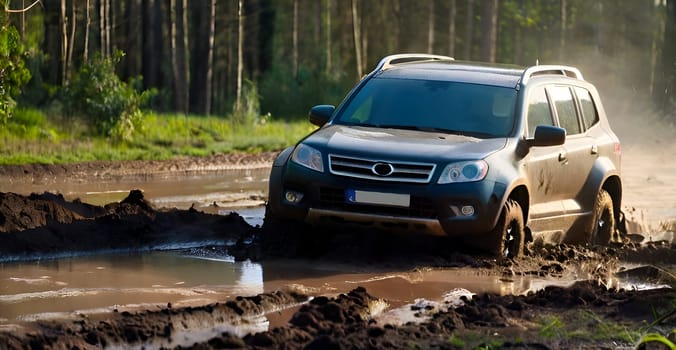 Car drives in the heavy mud