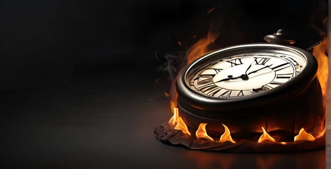 Burning clock on fire, No time concept