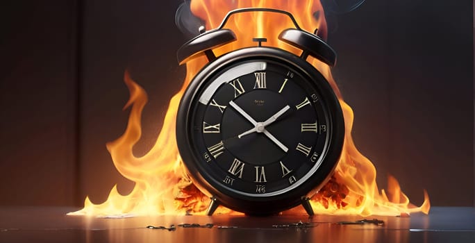 Burning clock on fire, No time concept