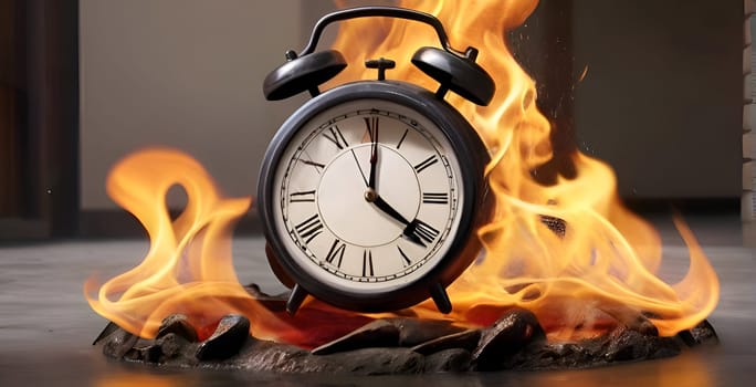 Burning clock on fire, No time concept