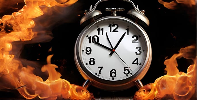 Burning clock on fire, No time concept