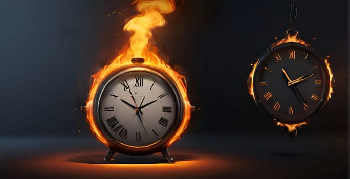 Burning clock on fire, No time concept