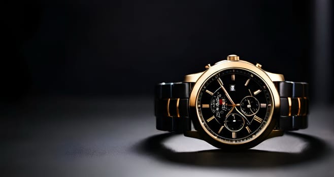 Elegant wristwatch on dark background