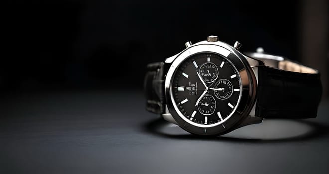Elegant wristwatch on dark background