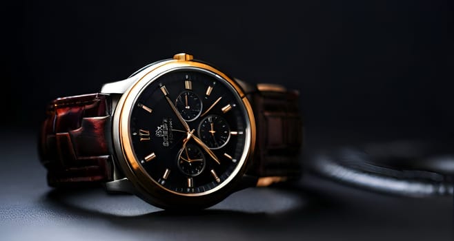 Elegant wristwatch on dark background