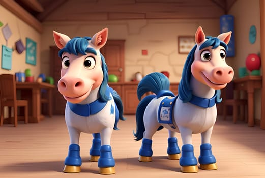 Cute funny horses characters cartoon