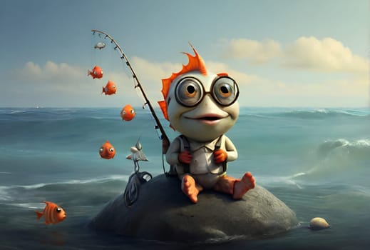 Fish fishing the fish in sea, Conceptual art