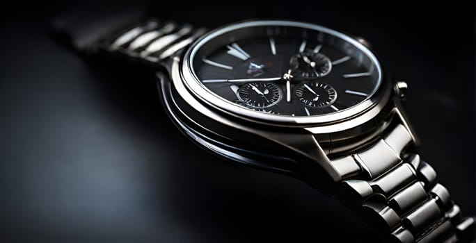 Elegant wristwatch on dark background