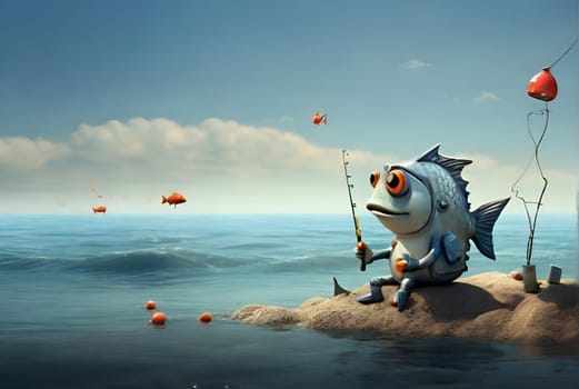 Fish fishing the fish in sea, Conceptual art