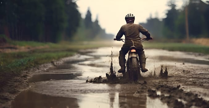 Motor bike drives in the mud
