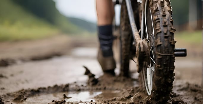 Motor bike drives in the mud
