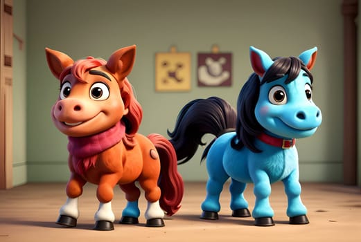 Cute funny horses characters cartoon