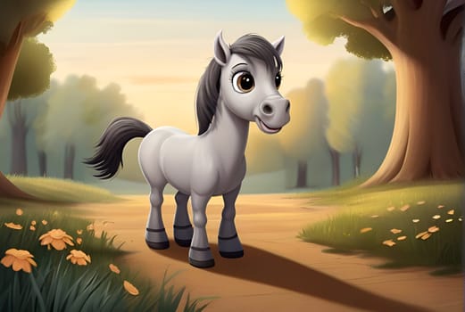 Cute funny horses characters cartoon