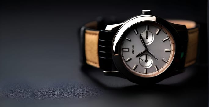 Elegant wristwatch on dark background