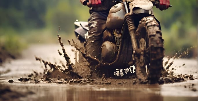 Motor bike drives in the mud