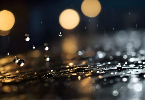 Ran drops closeup in night
