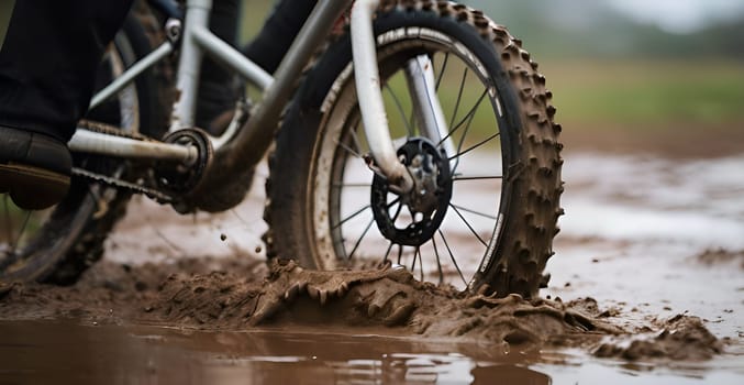 Motor bike drives in the mud
