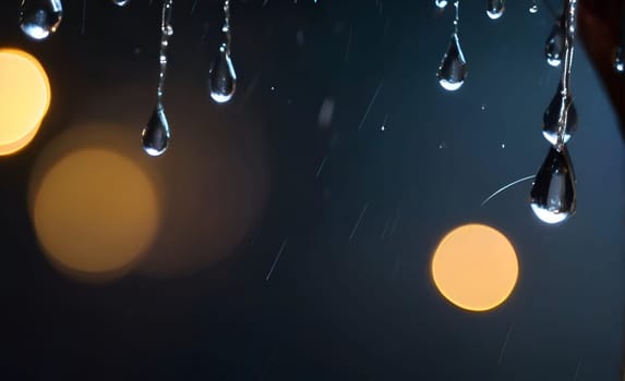 Ran drops closeup in night