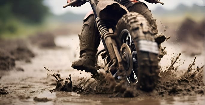 Motor bike drives in the mud