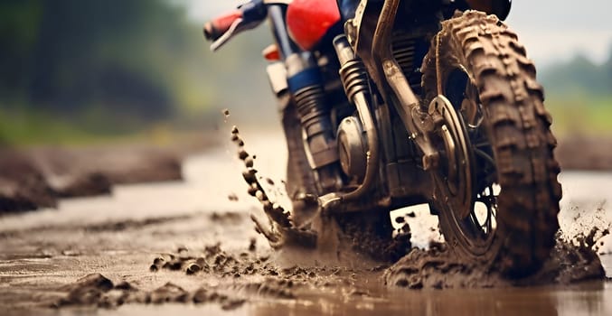 Motor bike drives in the mud