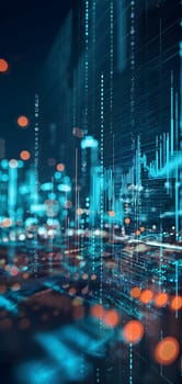 Dynamic Finance Flow, Double Exposure of Data and Technology background. Neural network generated image. Not based on any actual scene or pattern.